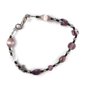 Purple stones and beaded bracelet hook clasp